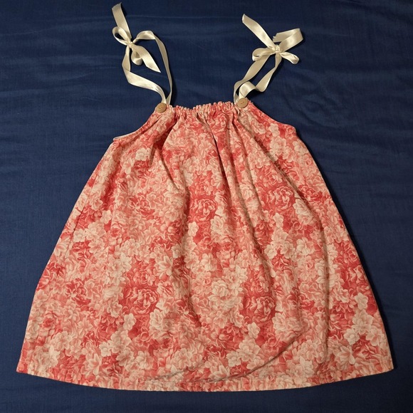 Source Unknown Other - Sundress Girls 4T Pink Floral Cotton Sleeveless Tie Strap Knee Length Summer